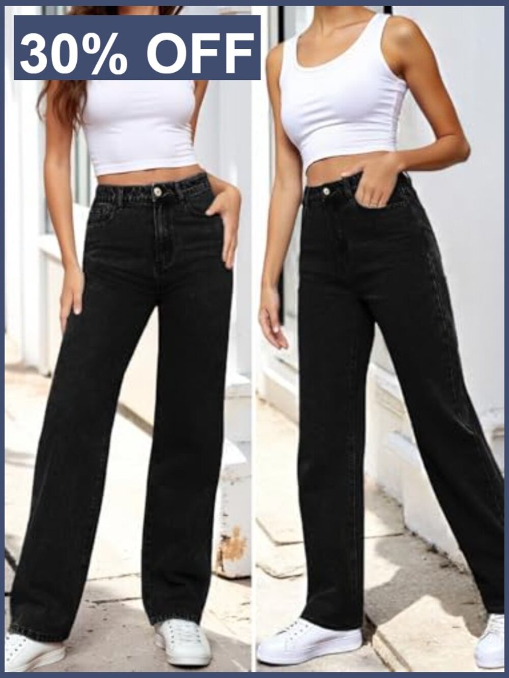 High Waisted Straight Leg Jeans Tummy Control Stretchy Casual Denim Pants - Picture 5 of 7